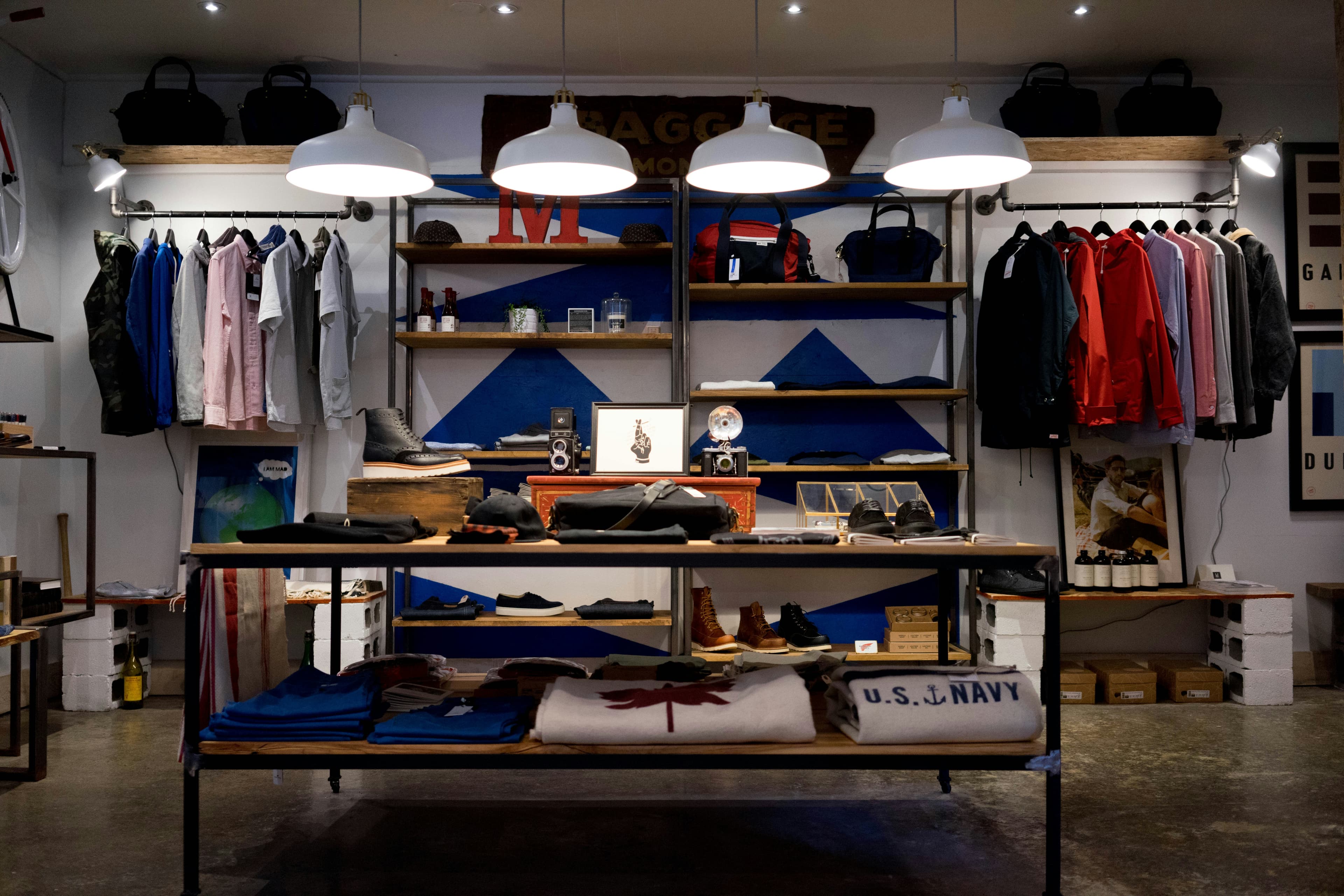Luxury boutique interior with elegant clothing displays
